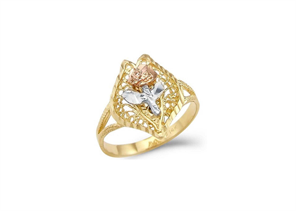 Three Tone Plated Filigree Flower Ring